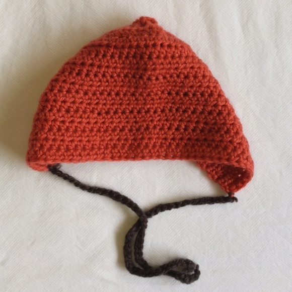 handmade burnt orange knit baby infant bonnet with adjustable back unisex - Picture 3 of 4